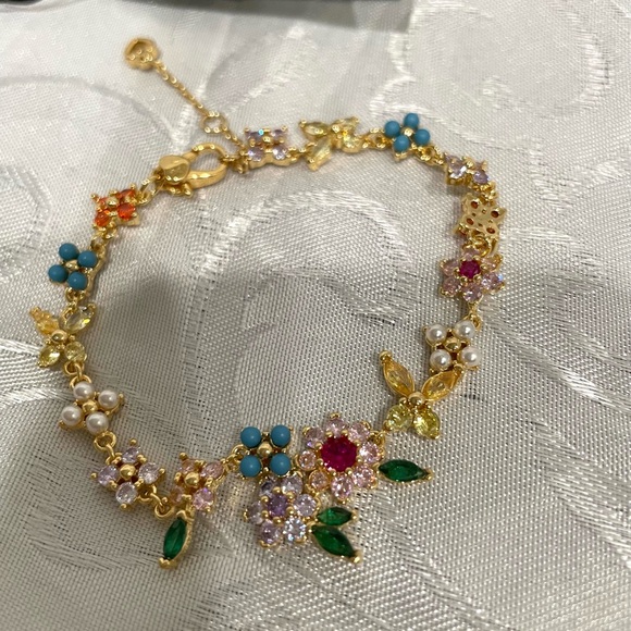 Kate Spade Gold-Tone Multicolor Floral Bracelet with Stones.New - Picture 2 of 8